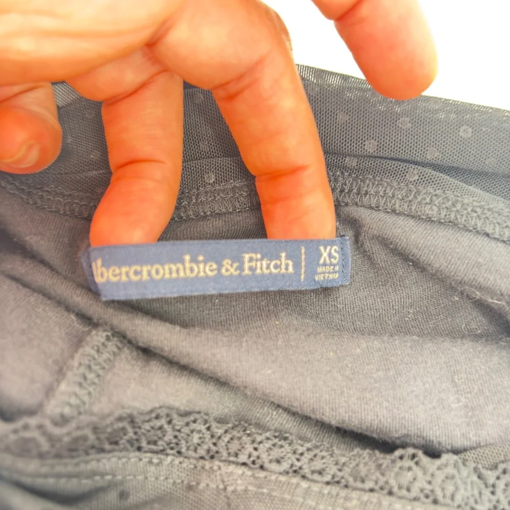 Abercrombie &‎ Fitch Bodysuit XS Black Long Sleeve Mesh Polka Dot Lace  Trim